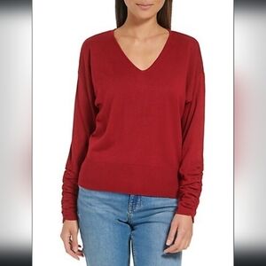 Calvin klein-Ruched Sleeve V-Neck Top